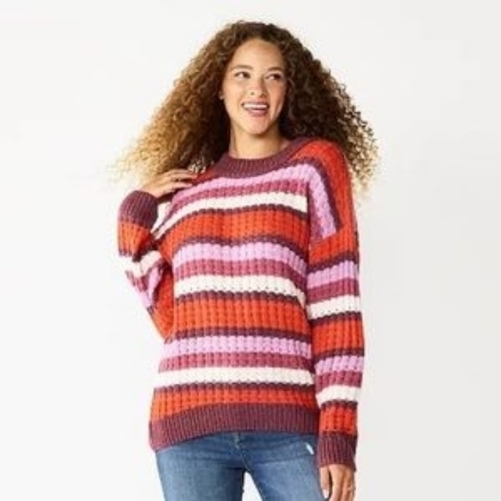 So Good For Life Size L Striped Multicolor Women's Sweater